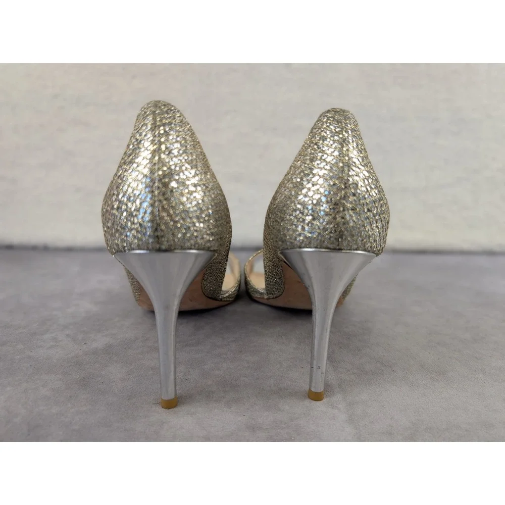 Cole Haan Grand.OS Womens 9.5B Silver Glitter Peep Toe d'Orsay Stiletto heels